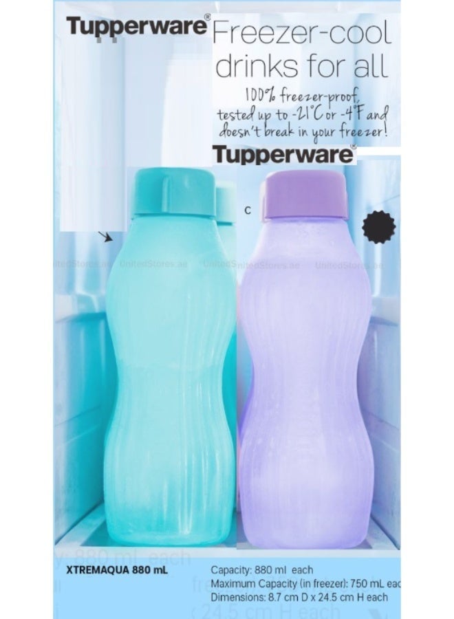 Tupperware ECO Aqua Xtrem Ice Freezable 29 oz / 880 ml Water Bottle 2 Piece (Purple and green colour) - Image 1