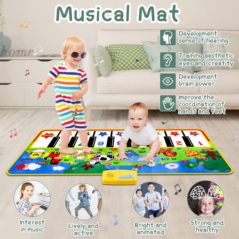 M SANMERSEN م فرشاة بيانو سانمرسن، 53'' x 23'' ألعاب موسيقية للأطفال فرشاة بيانو أرضية مع 8 أصوات حيوانات، سجادة رقص بيانو موسيقي هدايا للأطفال الأولاد والبنات من 1 إلى 5 سنوات - Image 3
