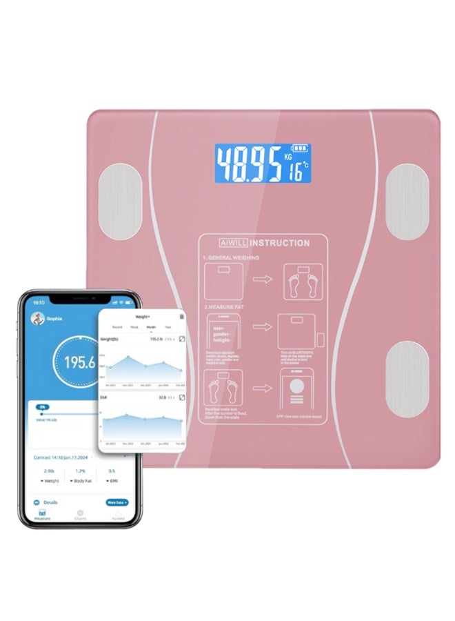 Smart Bluetooth Body Fat Scale with App - Digital Weight Scale for Body Composition (BMI, Fat, Muscle) | Pink - Image 1