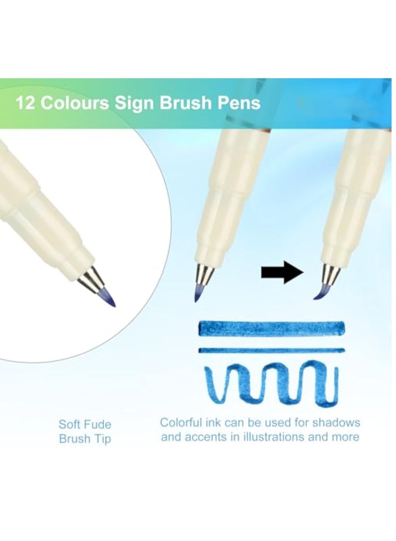 KASTWAVE 12 Colors Sign Brush Pen, Felt Tip Arts Pen with Flexible Brush Tip, Brush Tip Marker, Felt Tip Water Based Ink Color Pen, Brush Lettering Pen for Bullet Journal Calligraphy Book Drawing & Art Project  - Image 4
