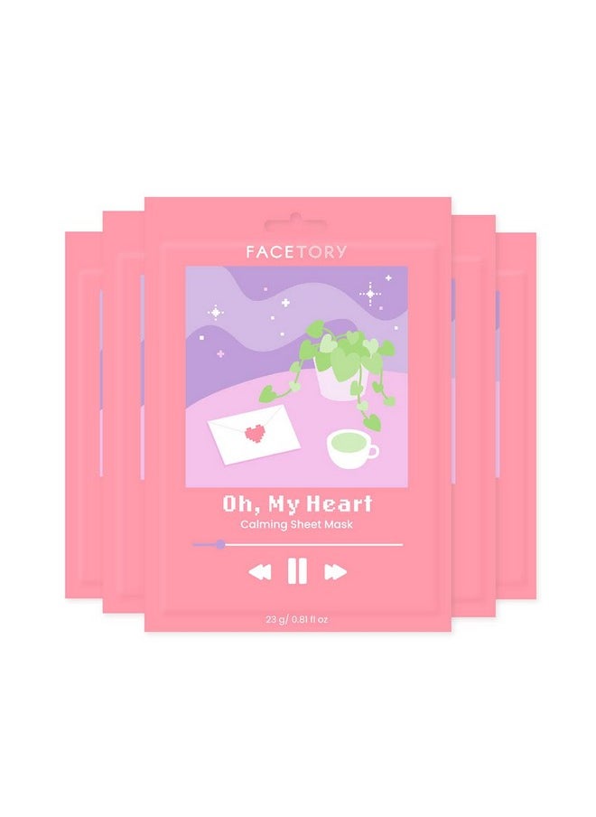 FACETORY Oh My Heart Sheet Mask With Heartleaf Extract Soft Formfitting Face Mask For Acneprone Skin Calming Hydrating And Soothing (Pack Of 5)  - Image 1