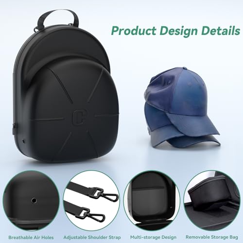 CLESOO Hat Case for Travel Hat Travel Case for Baseball Caps Hat Carrier for Travel Hat Box for Travel Hat Holder for Travel Hard Hat Bag for 6 Caps Hat Suitcase Travel with Adjustable Shoulder Strap - Image 5
