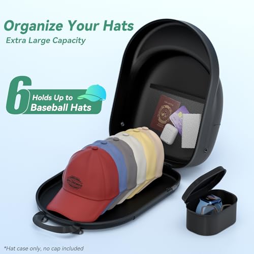 CLESOO Hat Case for Travel Hat Travel Case for Baseball Caps Hat Carrier for Travel Hat Box for Travel Hat Holder for Travel Hard Hat Bag for 6 Caps Hat Suitcase Travel with Adjustable Shoulder Strap - Image 2