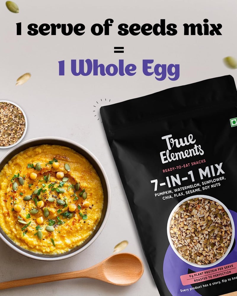 True Elements مزيج البذور والمكسرات السوبر 7 في 1 من True Elements - بذور اليقطين المحمصة، بذور البطيخ، بذور عباد الشمس، بذور الكتان، مكسرات الصويا، السمسم الأبيض وبذور الشيا - 8 أونصات - Image 4