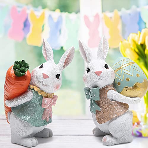 Hodao 5.5 Inch Polyresin Bunny Decorations Spring Easter Decors Figurines Tabletopper Decorations for Party Home Holiday Cute Rabbit Easter Gifts (Orange Blue) - Image 4