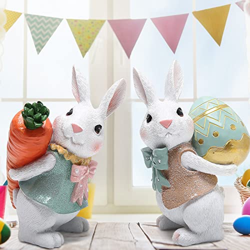 Hodao 5.5 Inch Polyresin Bunny Decorations Spring Easter Decors Figurines Tabletopper Decorations for Party Home Holiday Cute Rabbit Easter Gifts (Orange Blue) - Image 5