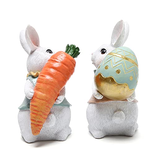 Hodao 5.5 Inch Polyresin Bunny Decorations Spring Easter Decors Figurines Tabletopper Decorations for Party Home Holiday Cute Rabbit Easter Gifts (Orange Blue) - Image 3