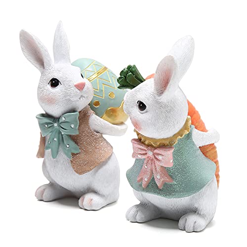 Hodao 5.5 Inch Polyresin Bunny Decorations Spring Easter Decors Figurines Tabletopper Decorations for Party Home Holiday Cute Rabbit Easter Gifts (Orange Blue) - Image 2