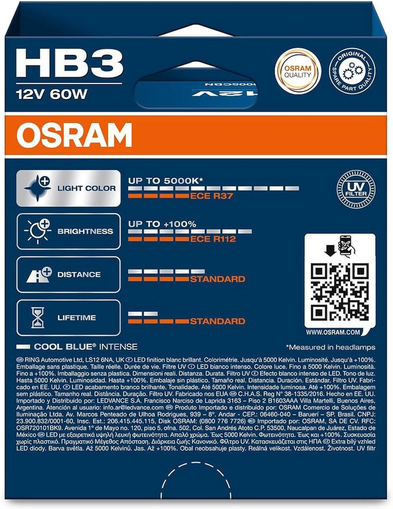 أوسرام مصباح أوسرام كول بلو® إنتنس HB3، سطوع أكثر بنسبة +100%، حتى 5000 كلفن، مصباح هالوجين أمامي، مظهر LED، علاقة معلقة (مصباحان) - Image 3
