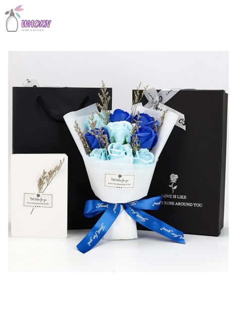 9-Piece Rose Forever Flowers Decor Artificial Flower Bouquet High-Value Soap Flower Gift Box Long-Lasting Real Roses Forever Bouquet for Valentines Day Mothers Day Birthday Gifts for Women Blue