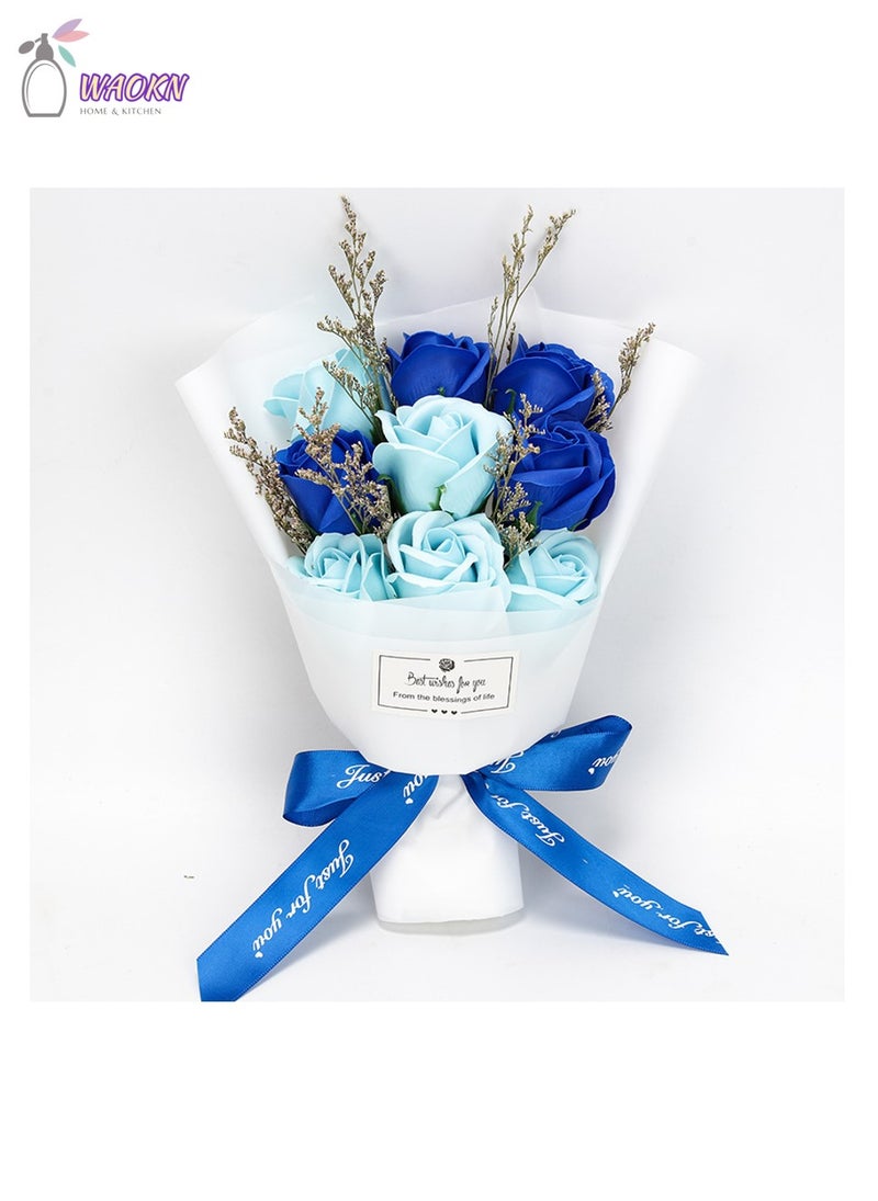 9-Piece Rose Forever Flowers Decor Artificial Flower Bouquet High-Value Soap Flower Gift Box Long-Lasting Real Roses Forever Bouquet for Valentines Day Mothers Day Birthday Gifts for Women Blue