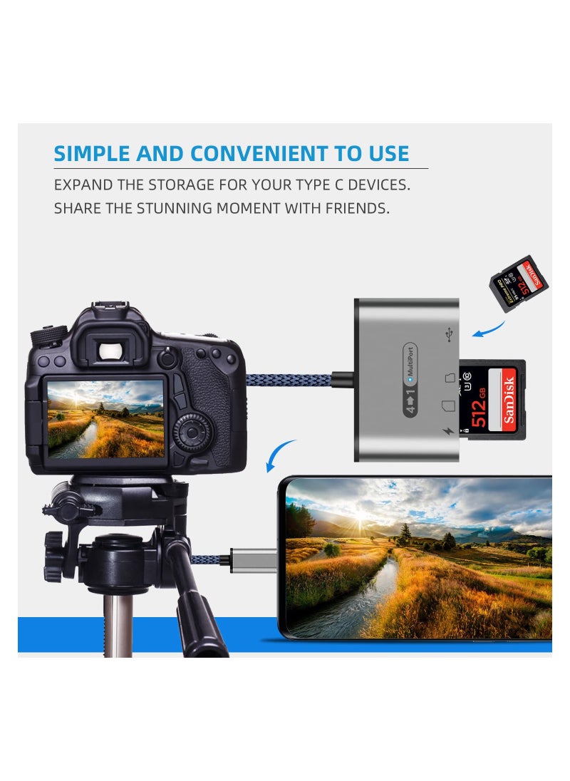 SYOSI - SD Card Reader 4 in 1 Type C, with PD 60W Fast Charging Adapter, USB 3.0 Camera Adapter Bidirectional 312 MB/s, High Speed Data Transfer SD/TF Card Reader for iPad Pro, MacBook Pro and More - Image 1