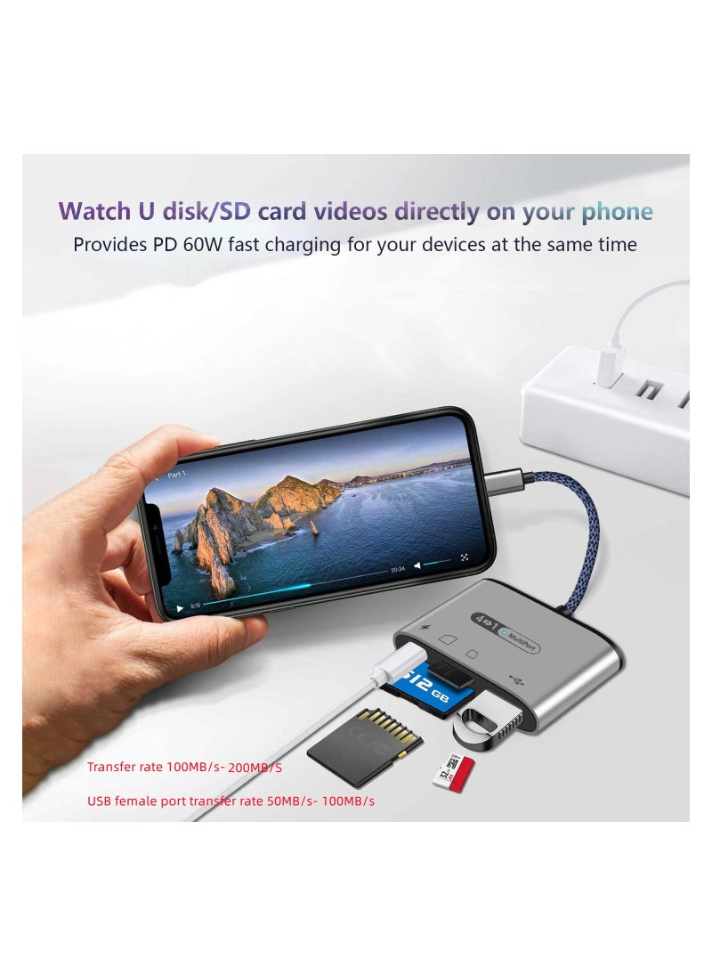 SYOSI - SD Card Reader 4 in 1 Type C, with PD 60W Fast Charging Adapter, USB 3.0 Camera Adapter Bidirectional 312 MB/s, High Speed Data Transfer SD/TF Card Reader for iPad Pro, MacBook Pro and More - Image 1