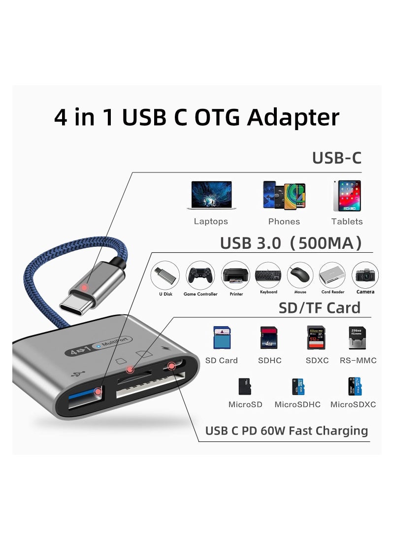 SYOSI - SD Card Reader 4 in 1 Type C, with PD 60W Fast Charging Adapter, USB 3.0 Camera Adapter Bidirectional 312 MB/s, High Speed Data Transfer SD/TF Card Reader for iPad Pro, MacBook Pro and More - Image 1