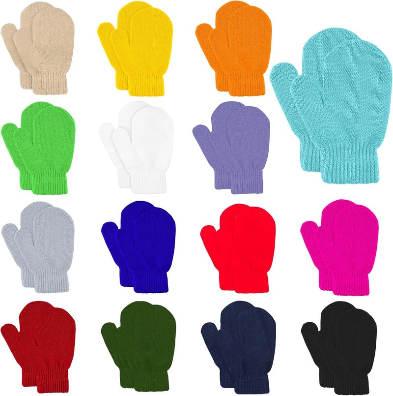 MENOLY 15 Pairs Kids Toddlers Magic Stretch Mittens Solid Color Winter Warm Kids Knit Gloves for Boys and Girls - Image 1