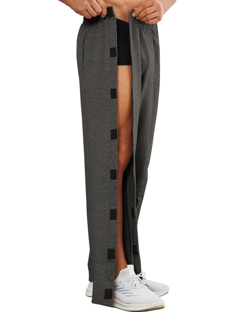 Deyeek Tear Away Pants for Men Open Bottom Wide Leg Post Surgery Sweatpants Loose Fit Soft Catheter Pants with Pockets L Deep Gray - Image 2