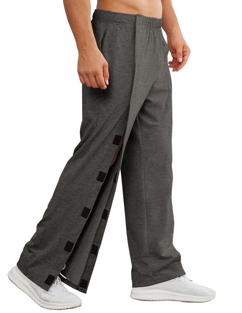 Deyeek Tear Away Pants for Men Open Bottom Wide Leg Post Surgery Sweatpants Loose Fit Soft Catheter Pants with Pockets L Deep Gray - Image 1