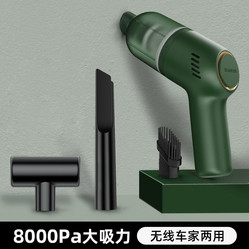 Cross-border car vacuum cleaner car wireless charging car home handheld small car mini high-power suction wireless green - Image 1