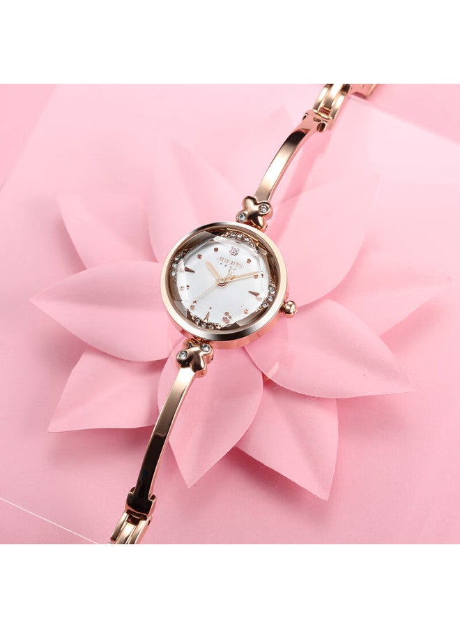 Julius Women's Watch With Rhinestone, Fashionable Versatile Slim Bracelet, Quartz Waterproof Student Ladies' Watch In Rose Gold Ja-878c - Image 2