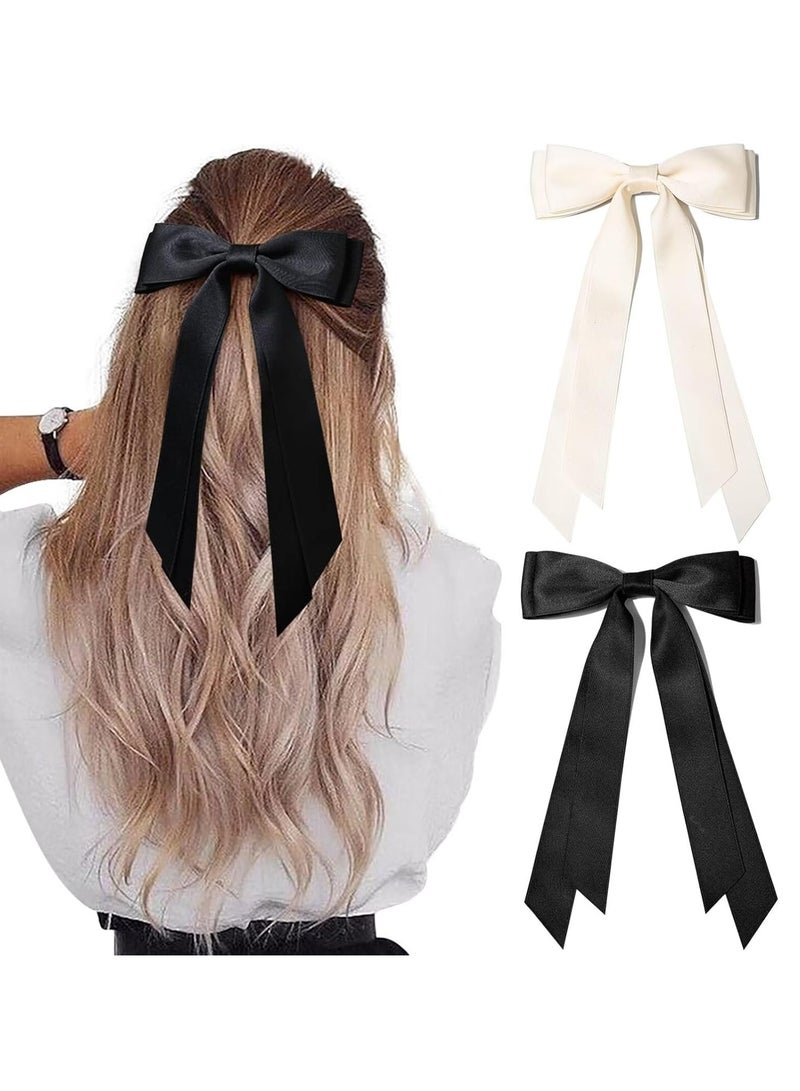 Goolsky 2PCS Hair Bows Hair Clip Beige Black Hair Ribbon Ponytail Holder Accessories Slides Metal Clips Hair Bow for Women Girls Toddlers Teens Kids - Image 1