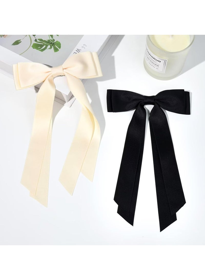 Goolsky 2PCS Hair Bows Hair Clip Beige Black Hair Ribbon Ponytail Holder Accessories Slides Metal Clips Hair Bow for Women Girls Toddlers Teens Kids - Image 2