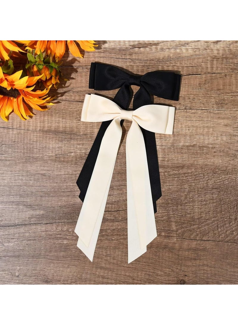 Goolsky 2PCS Hair Bows Hair Clip Beige Black Hair Ribbon Ponytail Holder Accessories Slides Metal Clips Hair Bow for Women Girls Toddlers Teens Kids - Image 3