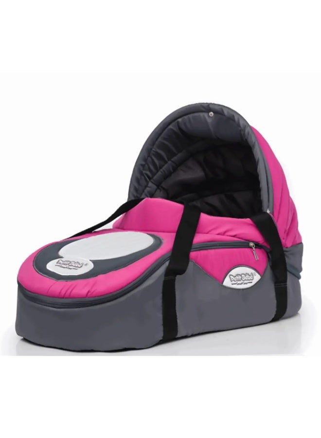 Petit bebe Petit Bébé Smart Gear Oval Baby Carrycot – Foldable Portable Baby Bassinet with Canopy, Mosquito Net & Safety Belt – Rocking and Inclined Positions – Fuchsia – 0-9 Months - Image 1
