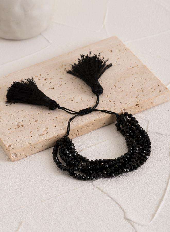 Take Two Black Multistrand Beaded Tassel Bracelet - Image 3