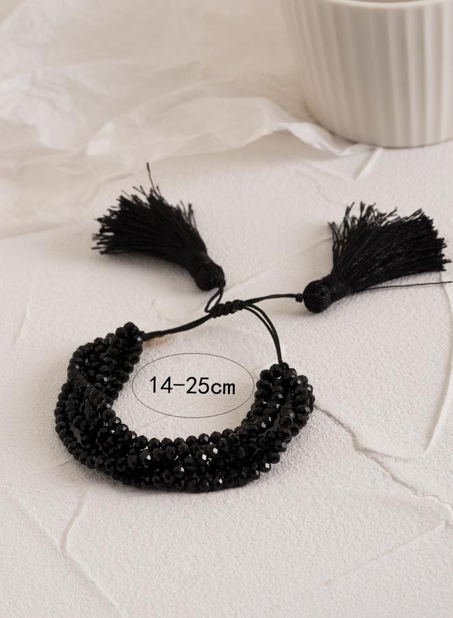 Take Two Black Multistrand Beaded Tassel Bracelet - Image 2
