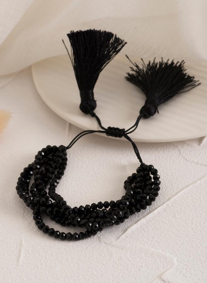 Take Two Black Multistrand Beaded Tassel Bracelet - Image 4