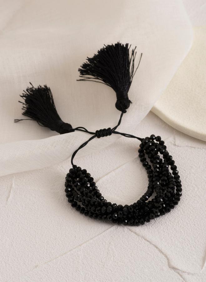Take Two Black Multistrand Beaded Tassel Bracelet - Image 5