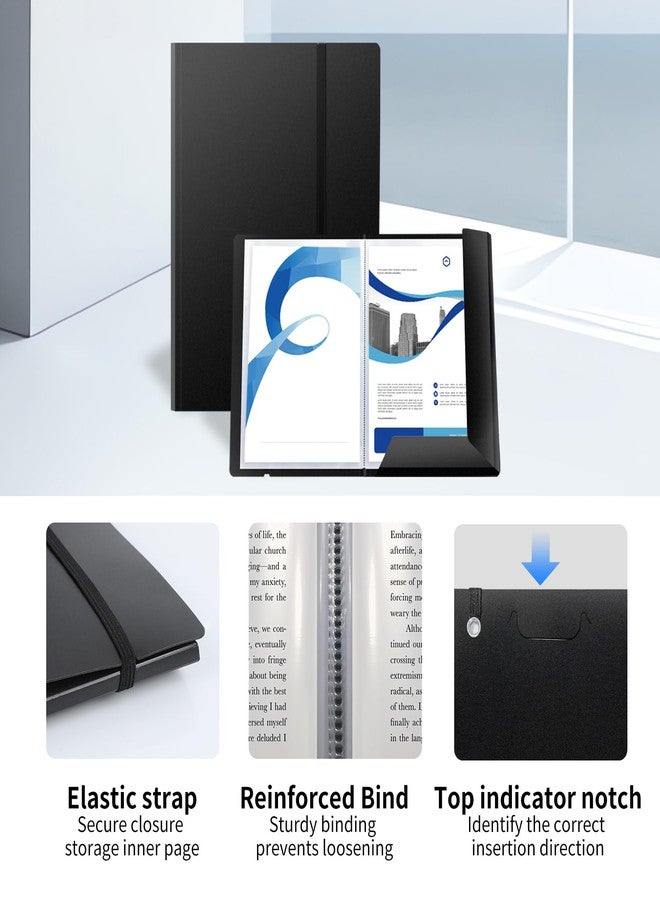 FRETONBA 30 Pocket Presentation Binder with Plastic Sleeves, Displays 60 Pages, 9x12 Art Portfolio Folder with Clear Sheet Protectors & Elastic Band, Document Organizer for A4/Letter Size, Black - Image 3