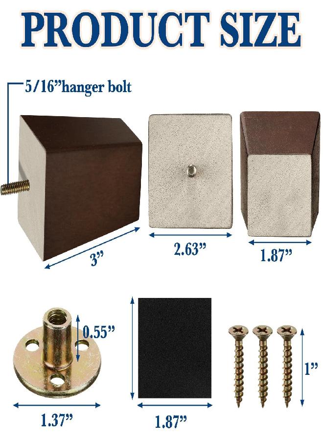 Hoteam Set of 8 Wood Furniture Legs 3 Inch Sofa Legs Square Couch Legs Brown Chair Legs Mid Century Modern Dresser Legs Wooden Table Legs Replacement Legs Sofa Replacement Parts for DIY Projects Sofa Couch 