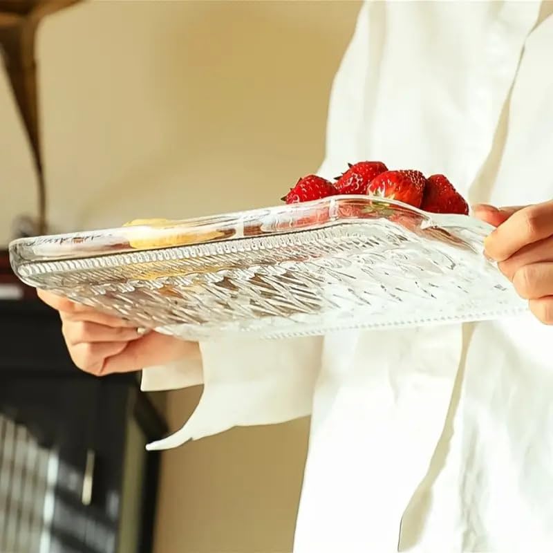 bellemax Plate Set of 1 pcs Bead Rim Decorative 15 inch Crystal Clear Glass Plate- Dry Fruits Sweets Chocolate Snack Plate for Dining,Catering Event, Dinner Parties,Wedding Dinner Plate - Image 5