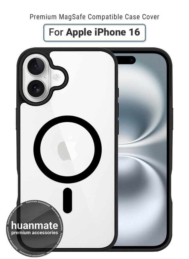 huanmate - Apple iPhone 16 MagSafe Case Clear/Black- High Quality Strong Magnet, Wireless Charging Compatible, Shockproof Protection, Ultra Slim Anti-Scratch Magnetic Cover for Apple iPhone 16 - Image 1