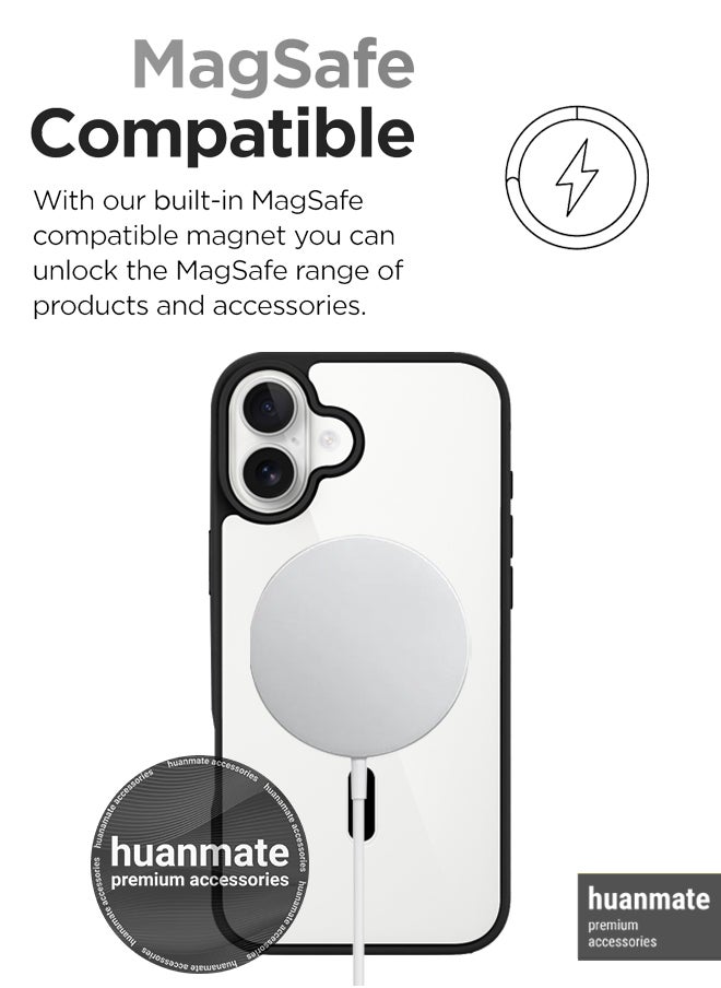 huanmate - Apple iPhone 16 MagSafe Case Clear/Black- High Quality Strong Magnet, Wireless Charging Compatible, Shockproof Protection, Ultra Slim Anti-Scratch Magnetic Cover for Apple iPhone 16 - Image 1