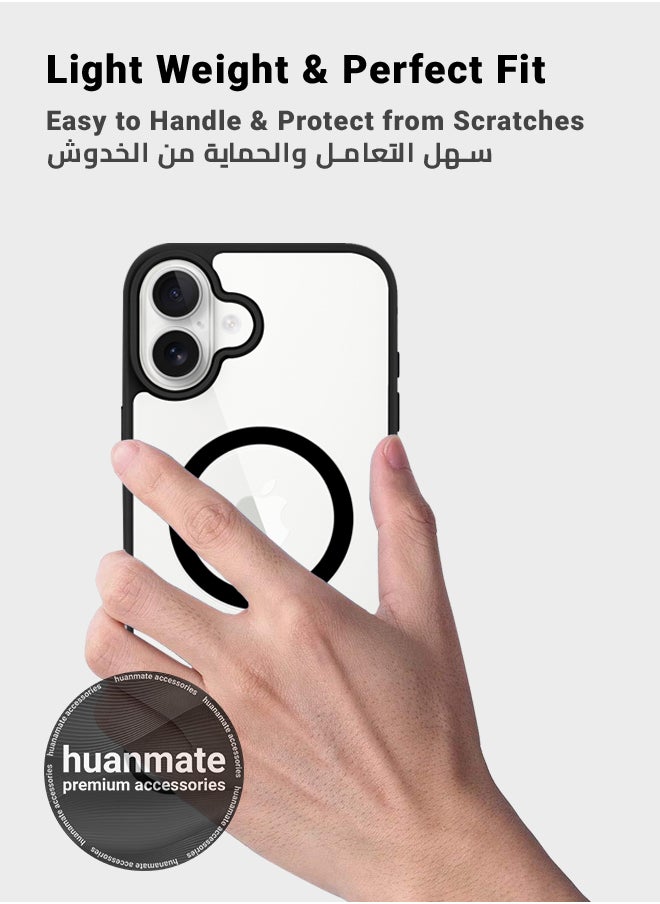 huanmate - Apple iPhone 16 MagSafe Case Clear/Black- High Quality Strong Magnet, Wireless Charging Compatible, Shockproof Protection, Ultra Slim Anti-Scratch Magnetic Cover for Apple iPhone 16 - Image 1