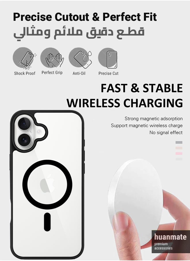huanmate - Apple iPhone 16 MagSafe Case Clear/Black- High Quality Strong Magnet, Wireless Charging Compatible, Shockproof Protection, Ultra Slim Anti-Scratch Magnetic Cover for Apple iPhone 16 - Image 1