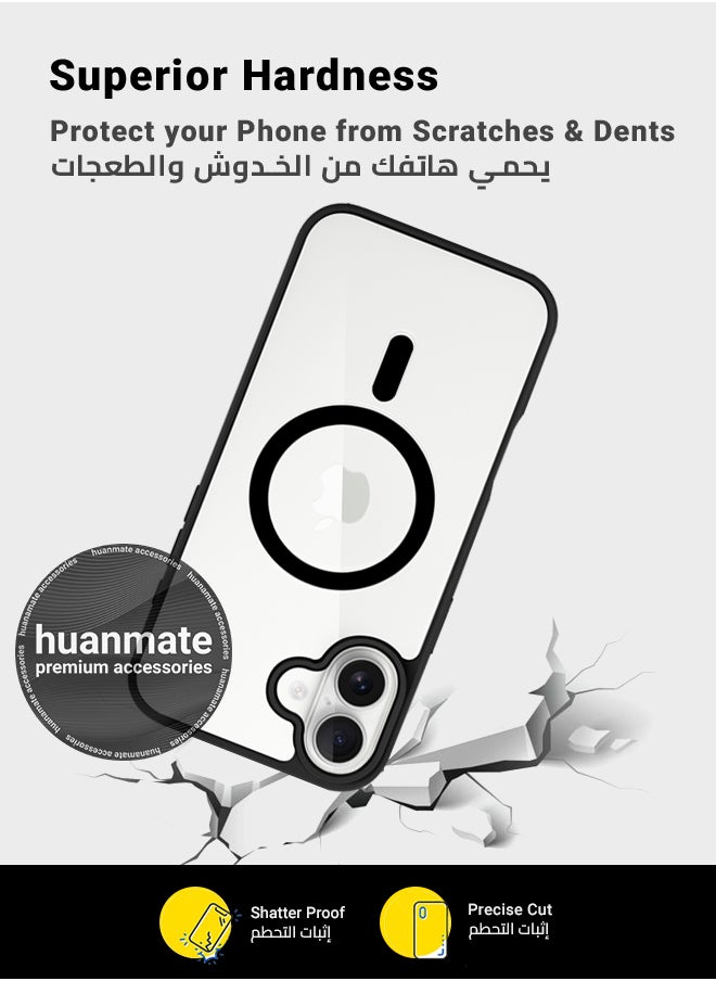 huanmate - Apple iPhone 16 MagSafe Case Clear/Black- High Quality Strong Magnet, Wireless Charging Compatible, Shockproof Protection, Ultra Slim Anti-Scratch Magnetic Cover for Apple iPhone 16 - Image 1