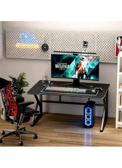 AIWANTO K-Shaped Gaming Table Ergonomic Large Gaming Desk Computer Desk PC Gaming Workstation Home Office Desks Space-saving Easy to Assemble 140x60x75cm Black  - Image 1