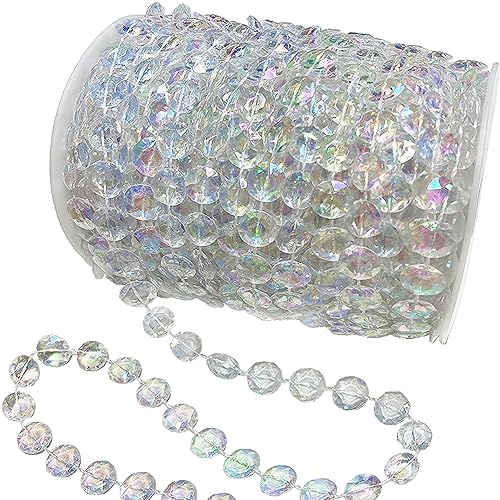 Jishi 99ft Crystal Bead Garland for Christmas Tree Decorations, Iridescent Acrylic Beaded Garland Strand Roll, Hanging Christmas Decorations Indoor Home Decor, String Diamond Beads for Crafts Curtains - Image 1
