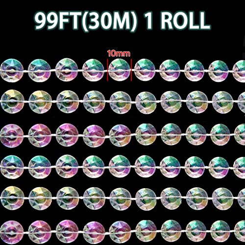 Jishi 99ft Crystal Bead Garland for Christmas Tree Decorations, Iridescent Acrylic Beaded Garland Strand Roll, Hanging Christmas Decorations Indoor Home Decor, String Diamond Beads for Crafts Curtains - Image 2