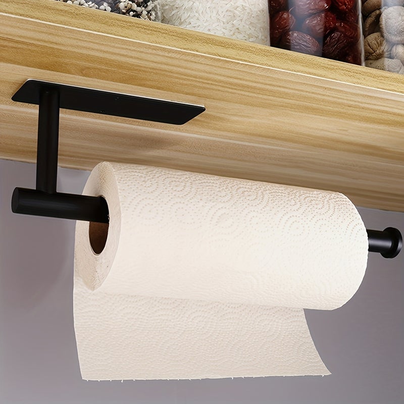 1pc Self-Adhesive Wall-Mounted Paper Towel Holder - No Drill Required, Stainless Steel Kitchen & Bathroom Organizer for Roll Paper, Plastic Wrap, Towels & Utensils, Modern Space-Saving Design, Paper Towel Holder Wall Mount, Nodrill Installation, Sleek Metallic Finish, Easyinstall Fixture - Image 1