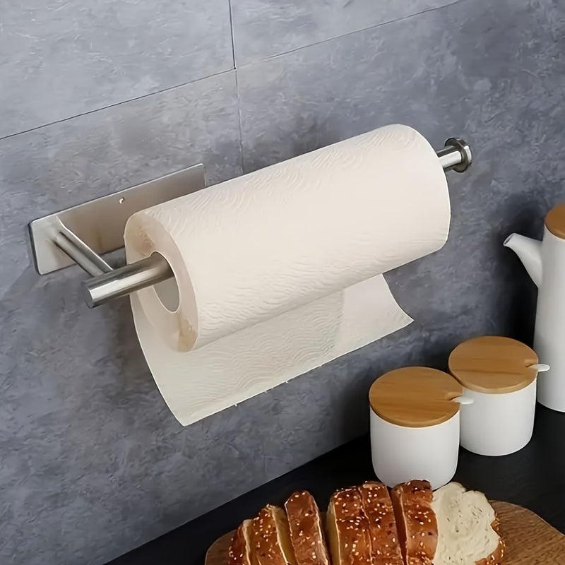 1pc Self-Adhesive Wall-Mounted Paper Towel Holder - No Drill Required, Stainless Steel Kitchen & Bathroom Organizer for Roll Paper, Plastic Wrap, Towels & Utensils, Modern Space-Saving Design, Paper Towel Holder Wall Mount, Nodrill Installation, Sleek Metallic Finish, Easyinstall Fixture - Image 5