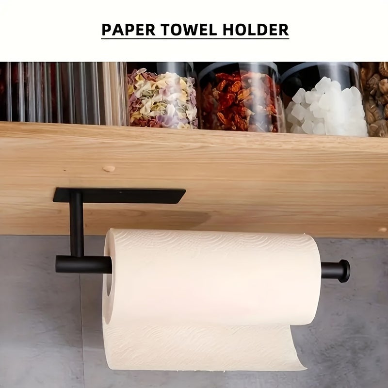 1pc Self-Adhesive Wall-Mounted Paper Towel Holder - No Drill Required, Stainless Steel Kitchen & Bathroom Organizer for Roll Paper, Plastic Wrap, Towels & Utensils, Modern Space-Saving Design, Paper Towel Holder Wall Mount, Nodrill Installation, Sleek Metallic Finish, Easyinstall Fixture - Image 3