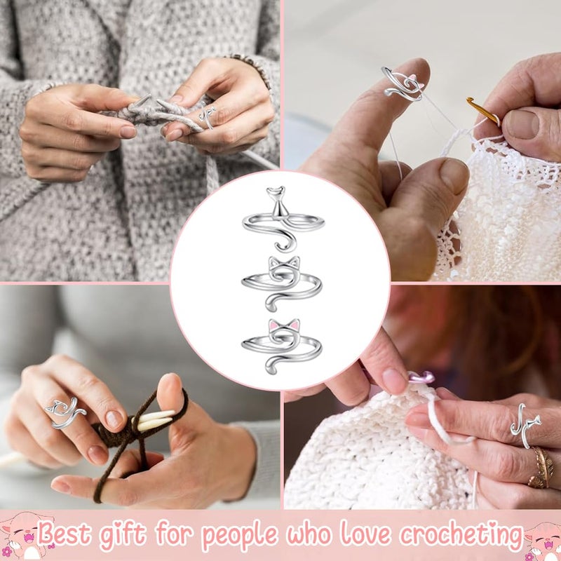 HASTHIP ® 3Pcs Crochet Tension Ring Creative Kitty Wire Wrapped Knitting Crochet Tool Alloy Yarn Tension Crochet Ring for DIY Knitting & Crocheting - Image 5