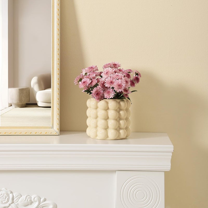 YANWE1 Bubble Vase, Beige Ceramic Vase for Flowers, Short Vases for Boho Decor, Decorative Vases for Flowers, Living Room, Bedroom, Office, Fireplace, Mantel, Coffee Table, 5 Inches - Image 5