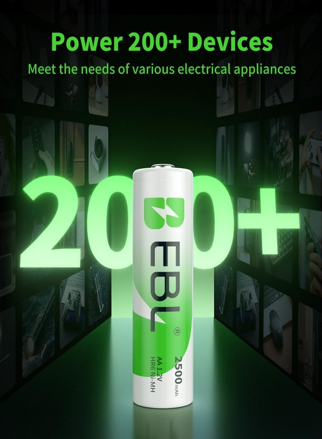 EBL AA Rechargeable Batteries 1.2V 2500mAh High Performance Pre-Charged AA Batteries - 4 Pack - Image 2