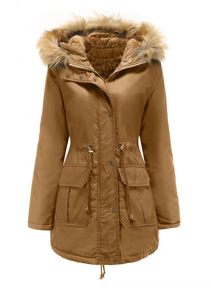 Loquat New Winter Cashmere Hooded Wool Collar Warm Coat Cotton-Padded Jacket - Image 1