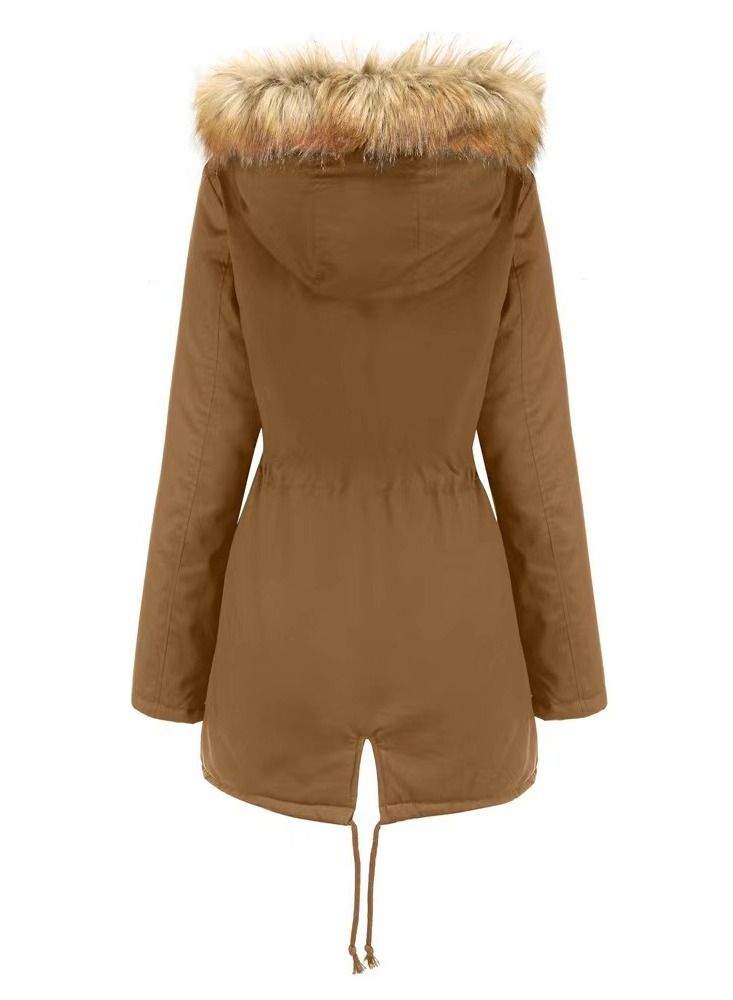 Loquat New Winter Cashmere Hooded Wool Collar Warm Coat Cotton-Padded Jacket - Image 2